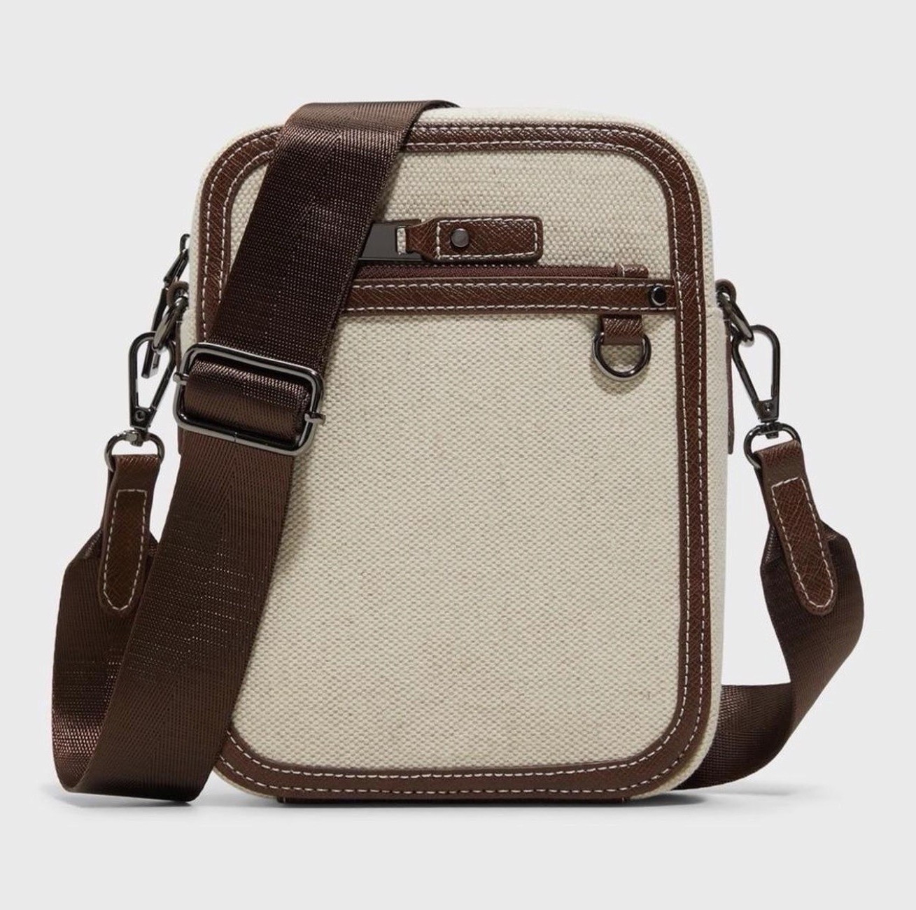 Aldo Man Small Beige/Brown Crossbody Bag Zip Pockets Adjustable Detachable Strap