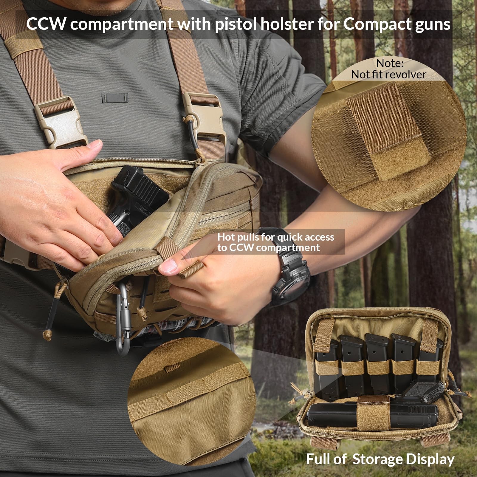 Tactical Chest Pack EDC Chest Bag 2L Utility Molle Chest Rig Pouch with CCW C…