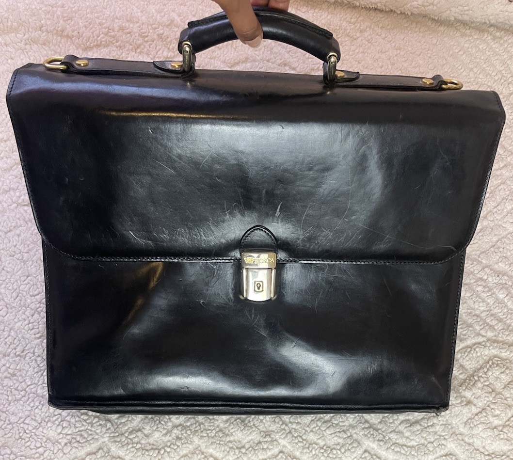 Vintage Bosca Old Leather Briefcase Flap over 3 Gusset Shoulder Bag