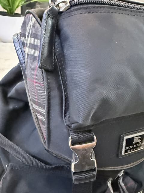 Burberry Black Label Backpack Mens Rucksack Black Nylon Nova Check Trim AUTH