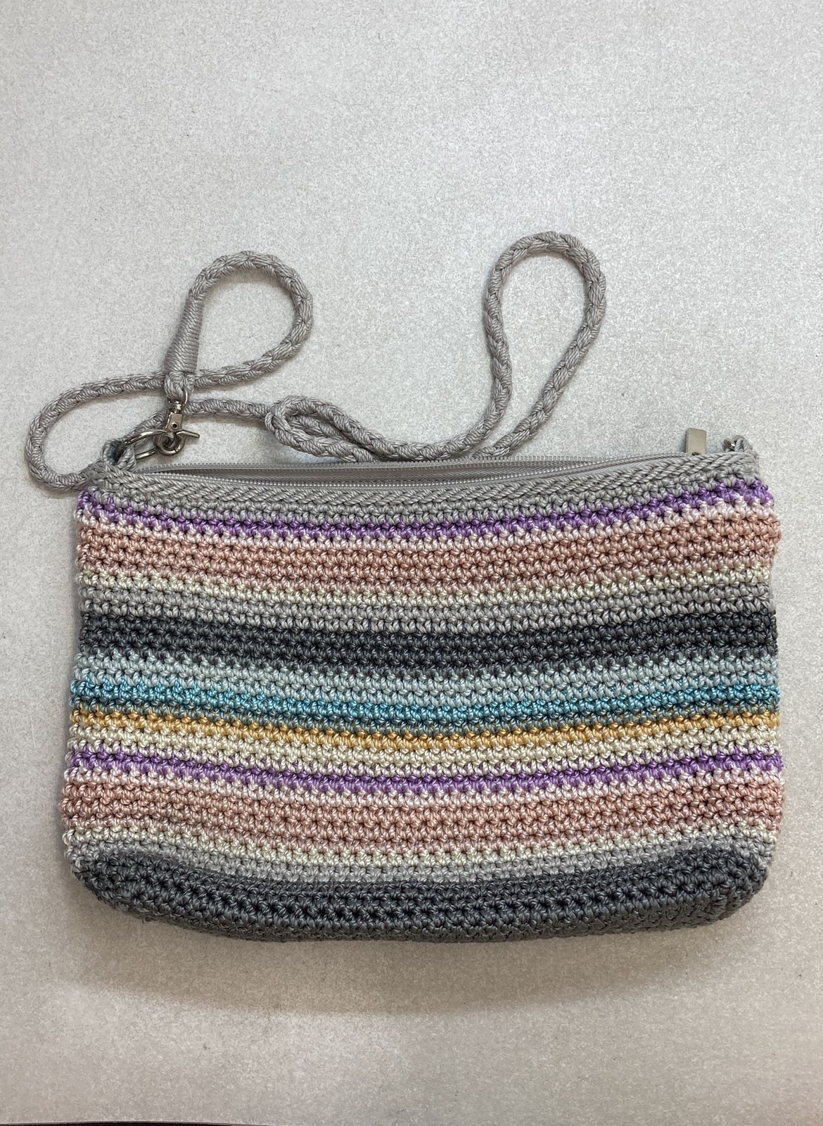 The Sak Multicolor Striped Crocheted Crossbody Bag Braided Strap Tassels