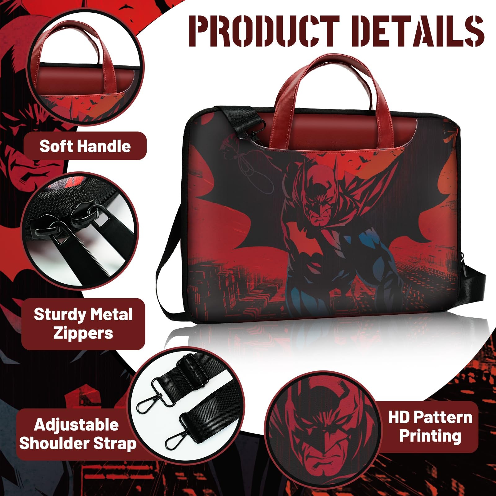 Batman Laptop Case, Superhero Red Computer Medium to Large, and Black