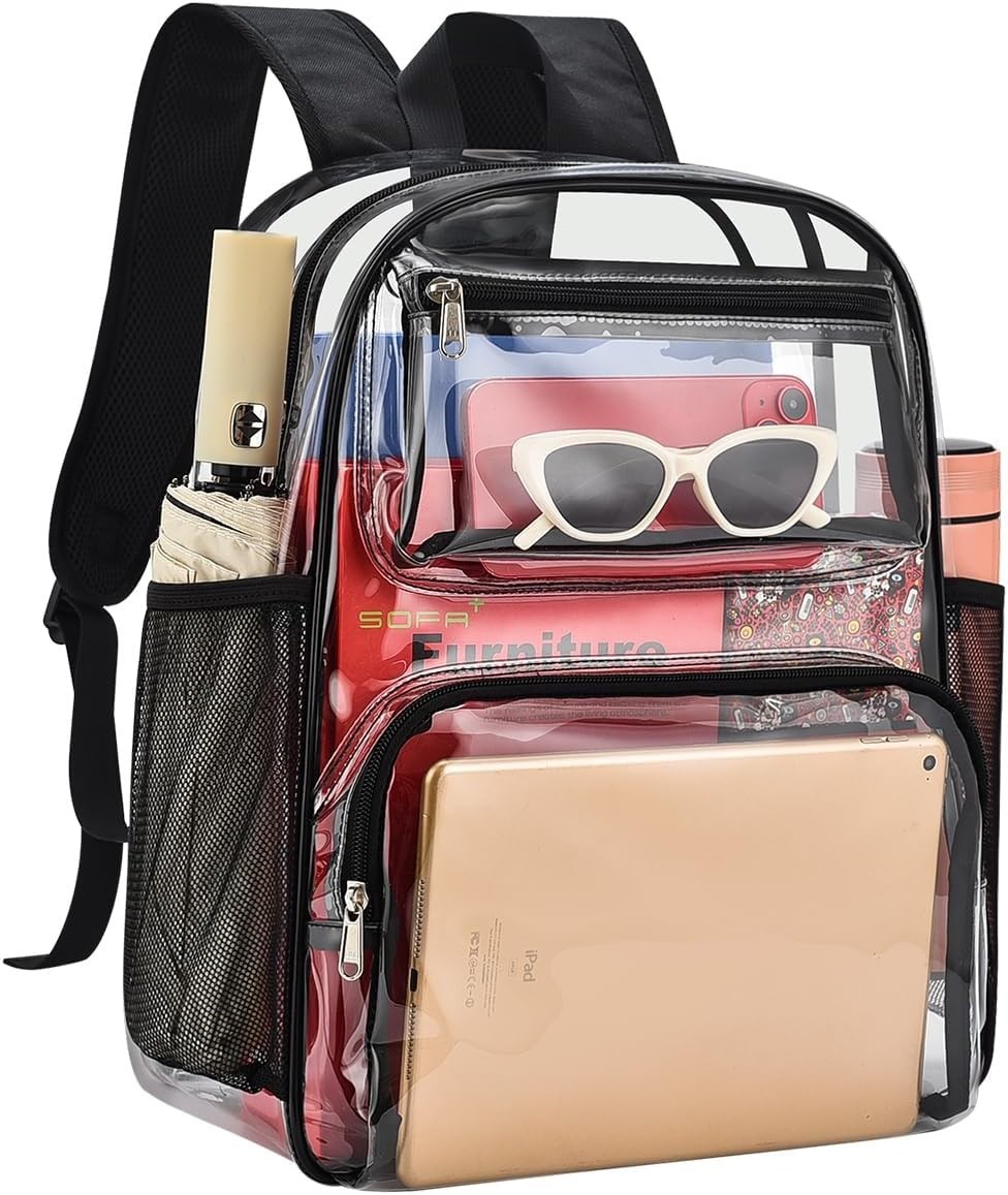 Clear Backpack Heavy Duty Transparent Bookbag for School and Work Black