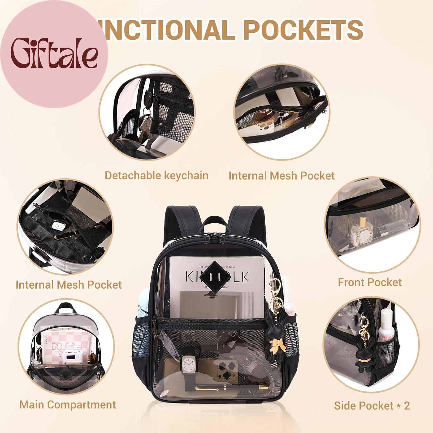 Clear Backpack for Stadium Events Approved 12×6×12, Thick TPU Mini Clear Bag wit