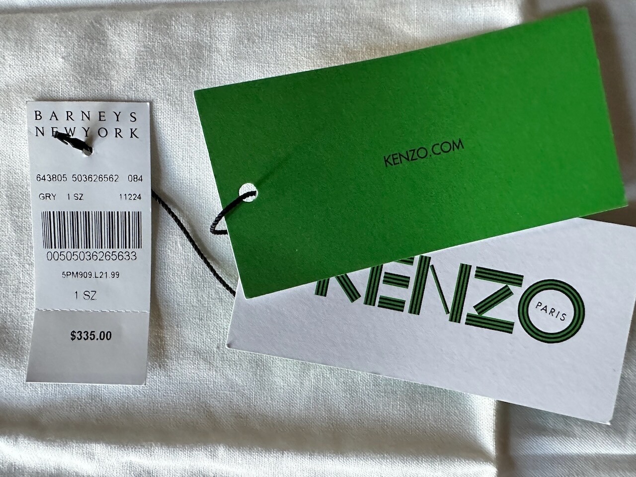 Kenzo Paris Textured Leather Zip Pouch with Tag, Dust Bag, 12.5 in x 8.5 in