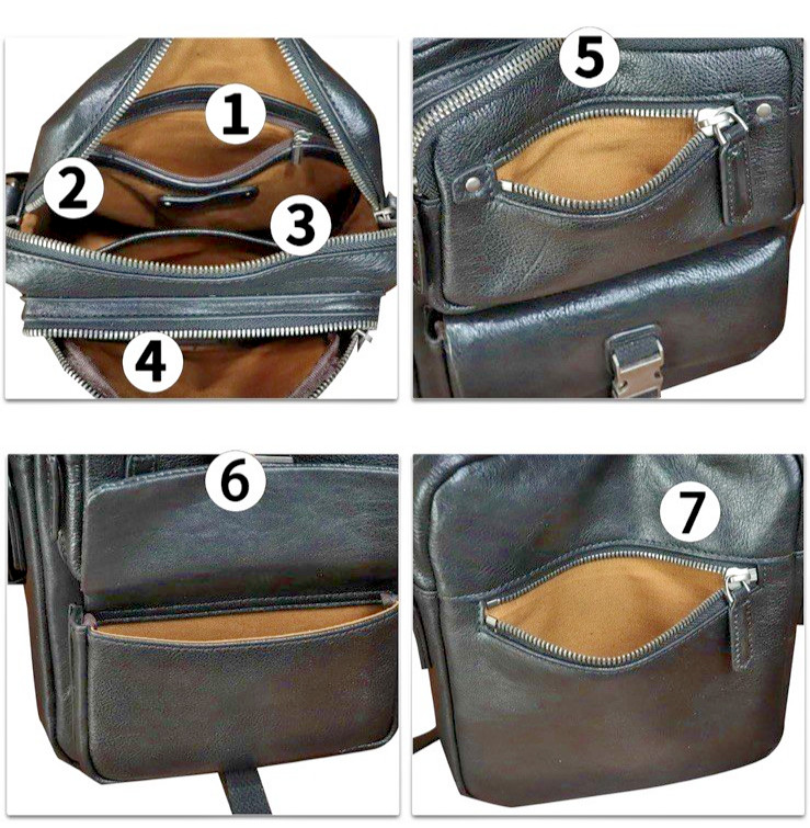 Genuine Leather Messenger Bag for Men Multi-Pocket Crossbody Shoulder Bag Black
