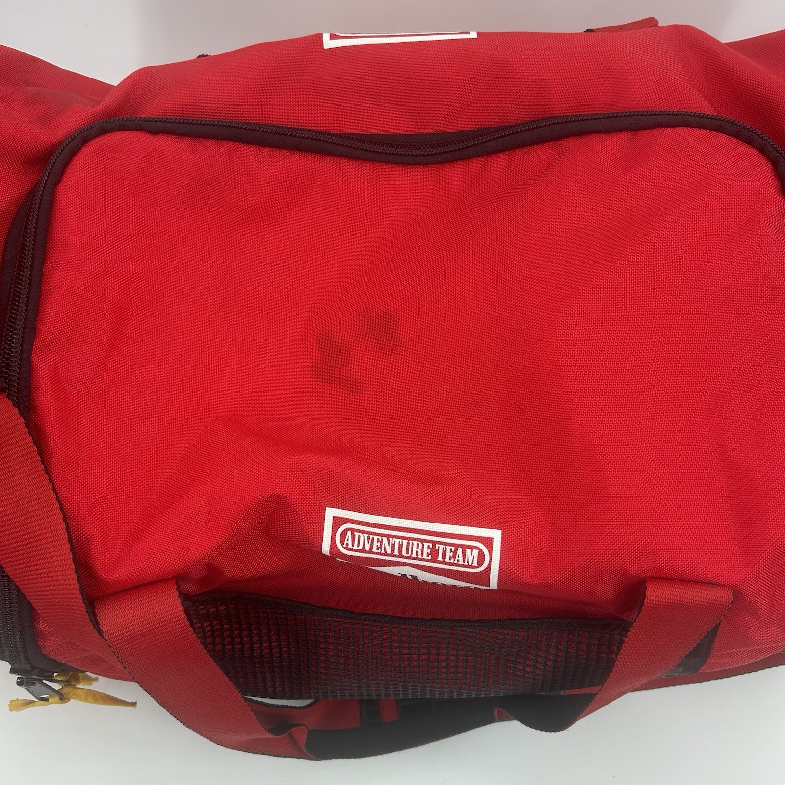 Marlboro Adventure Team Red Black Yellow Duffle Bag Pockets Adjustable Strap VTG