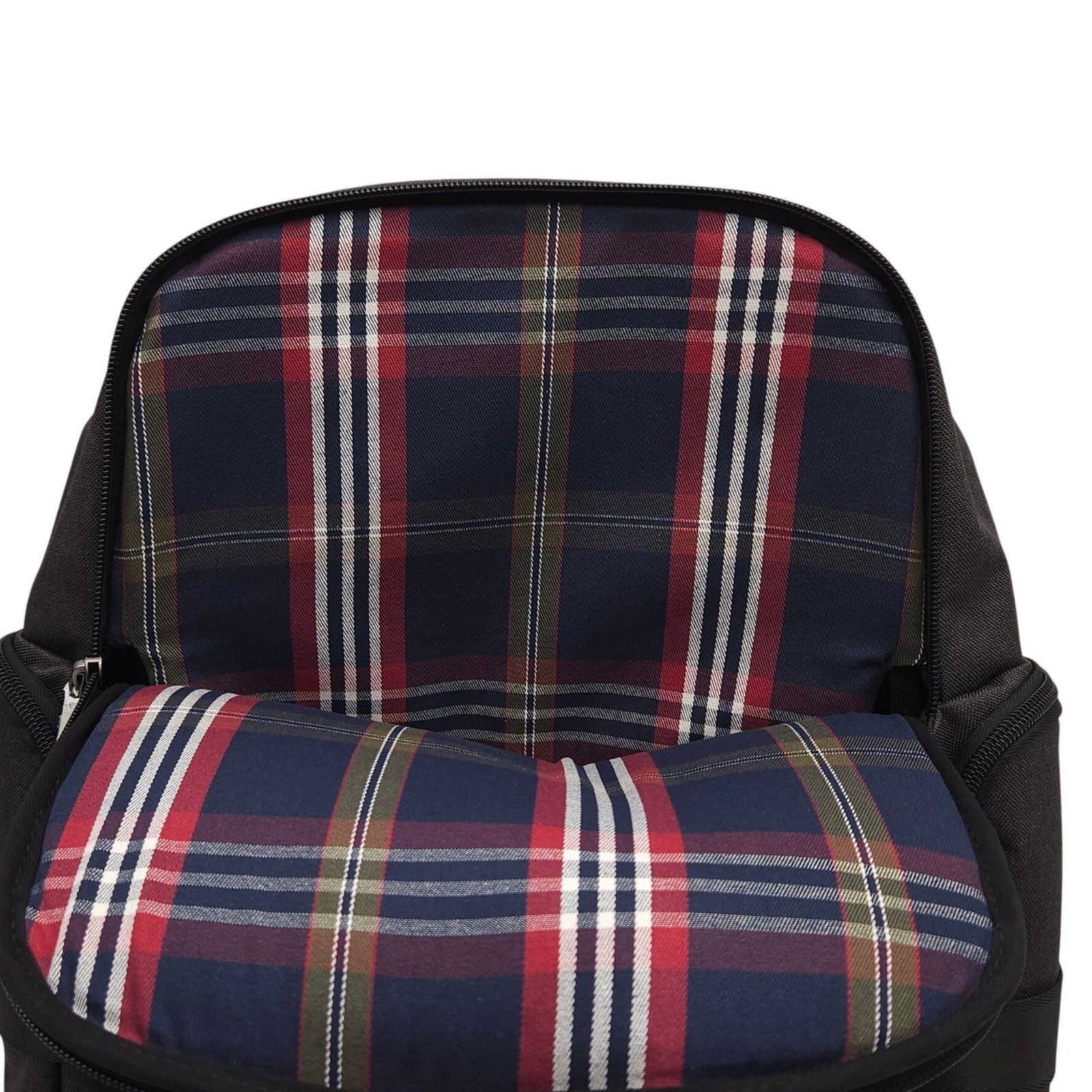Brooks Brothers Grant Black Canvas Backpack Plaid Lined Multi-Pocket Travel Bag