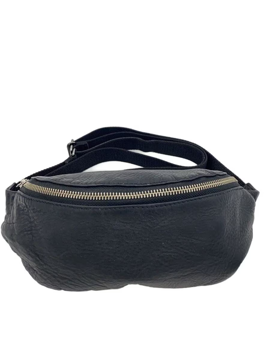 MR.OLIVE Waist Bag, Leather, Black, Plain