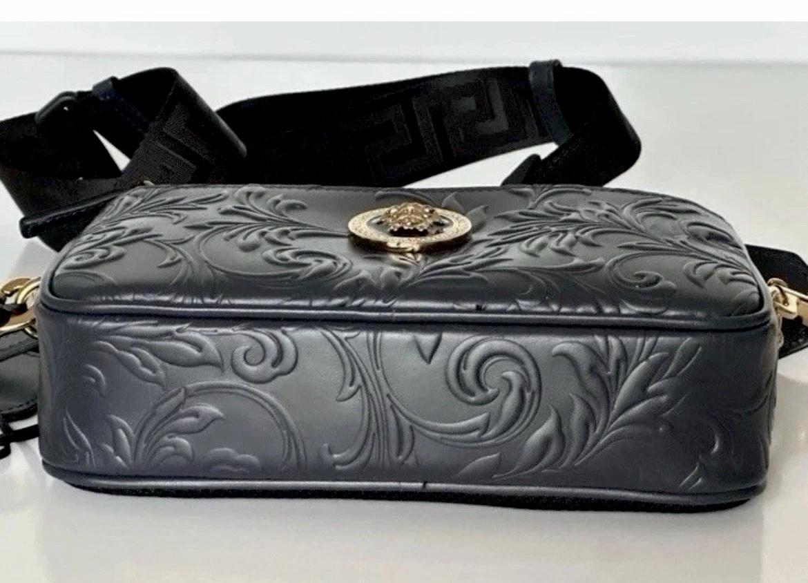 Versace Medusa Head Embossing Calf Leather Blue Crossbody Bag 1005464 IT NWT