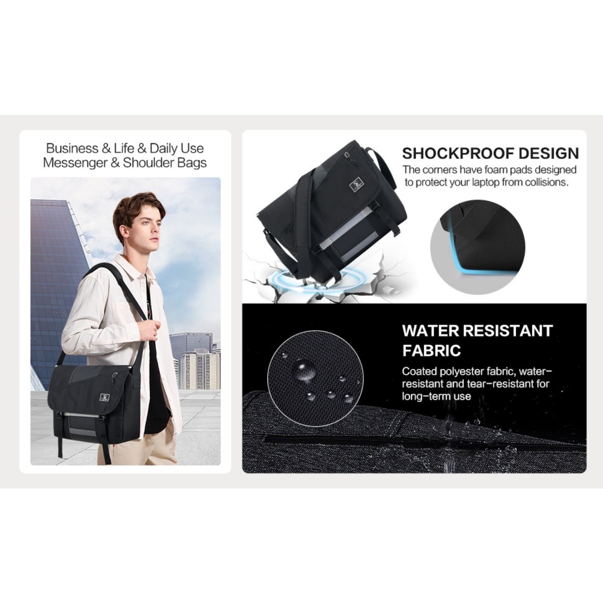 OIWAS Black Messenger Bag 17″ School Shoulder Bag Laptop Crossbody Bag Case