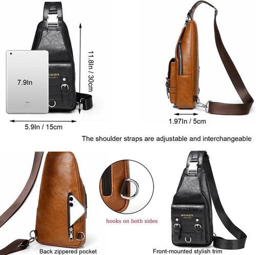 PU Leather Sling Bag for Men – Waterproof, Lightweight, Crossbody B-black