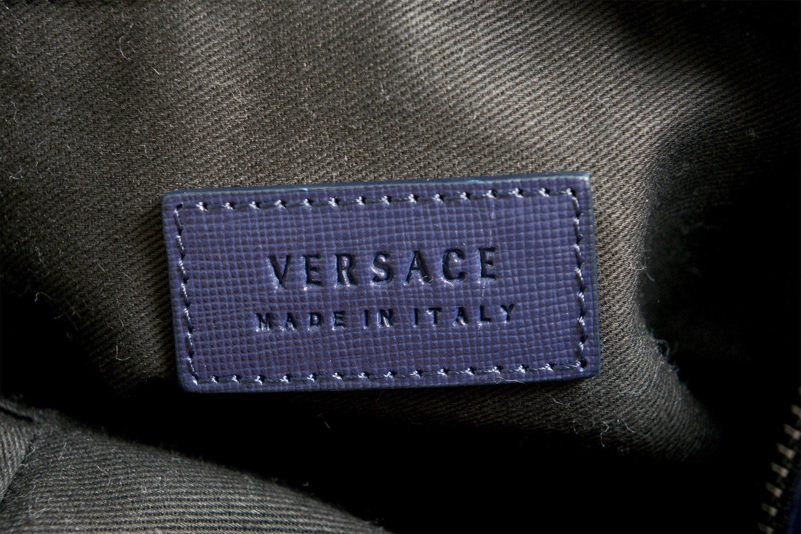 Versace Unisex Navy Blue Textured Leather Medusa Logo Crossbody Shoulder Bag