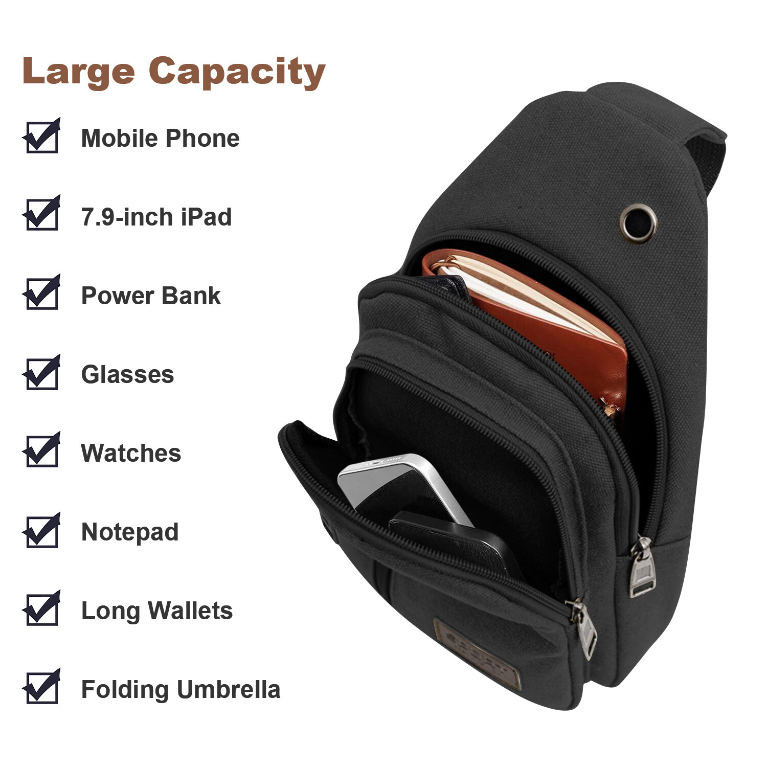 Men’s Sling Backpack Anti-theft Shoulder Crossbody Chest Bag Fanny Pack USB Port