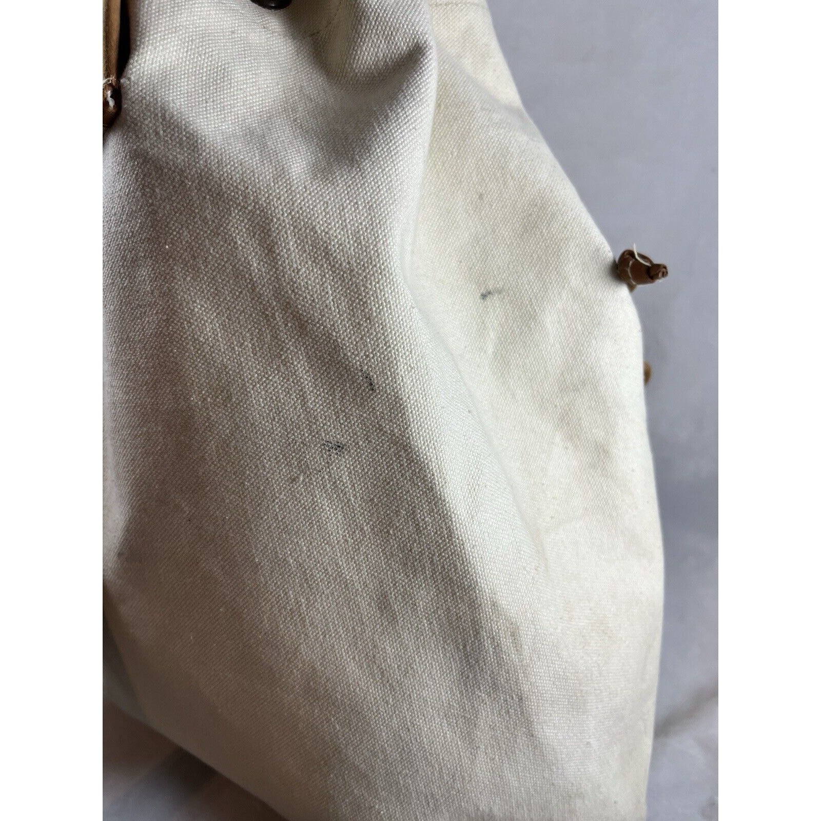 GH Bass Canvas Backpack Rucksack Drawstring Closure Bucket Style Leather Trim