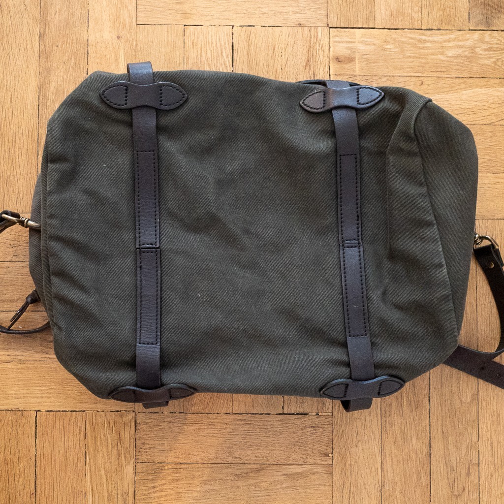 Filson Small Rugged Twill Duffle Bag Otter Green Brown Bridle Leather Straps