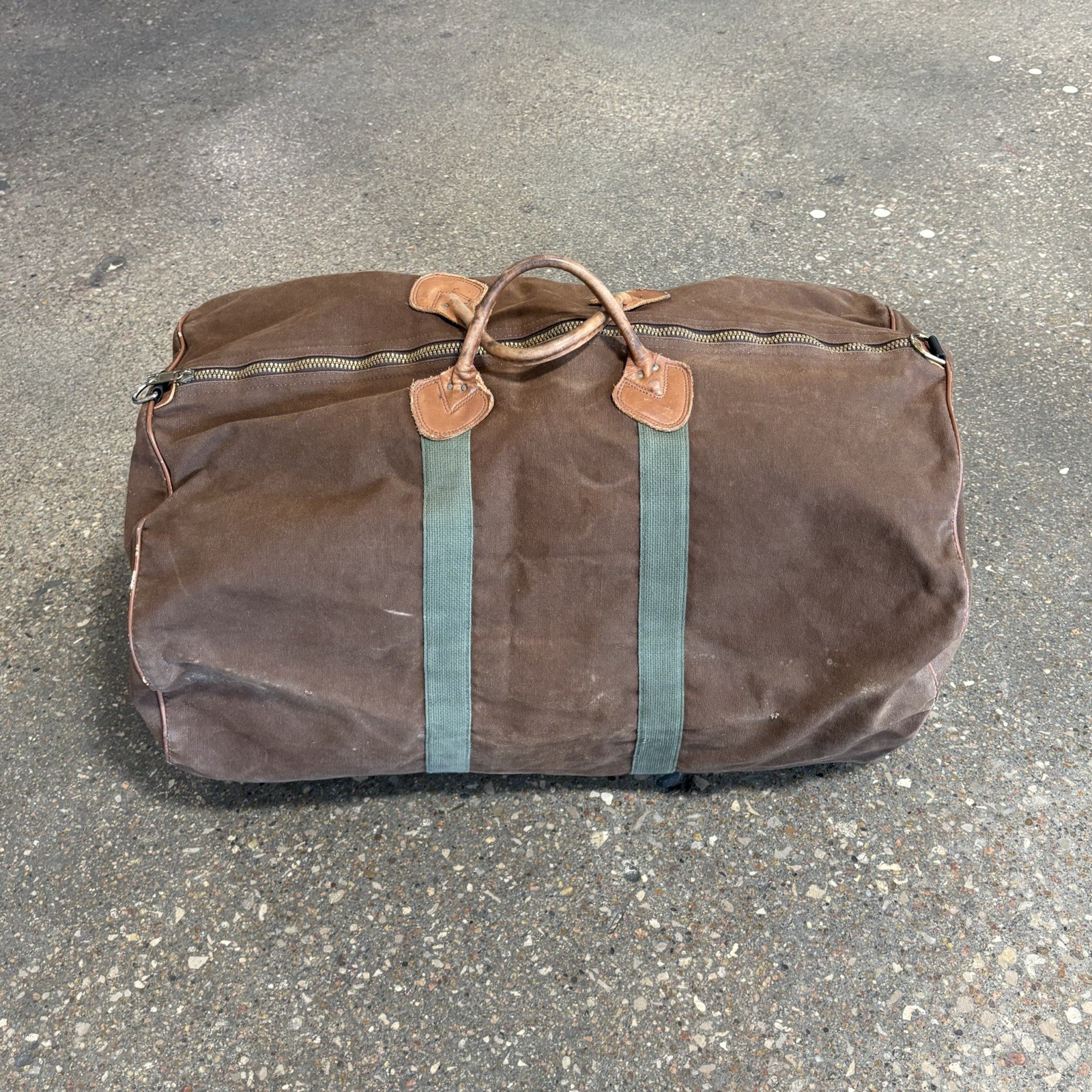 Vintage L.L. Bean Large Duffel Weekender Bag Canvas Leather Trim Sawtooth Tag