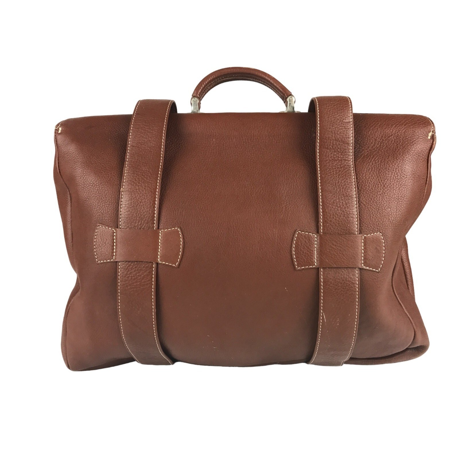 Abitare Briefcase Document Bag Mens Brown Genuine Leather Top Handle Push Lock