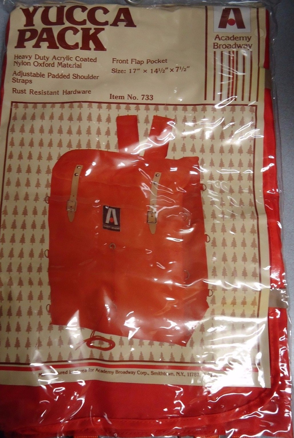 YUCCA BACKPACK HEAVY DUTY ACRYLIC COATED FROM ACADEMY BROADWAY