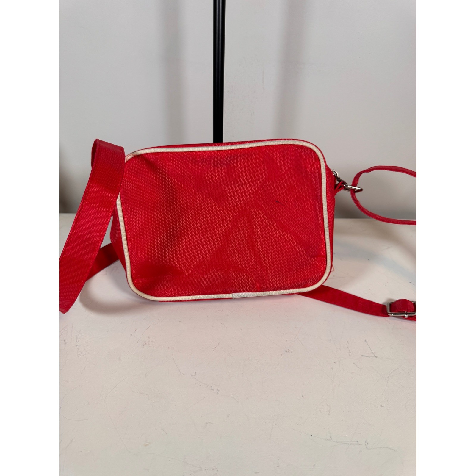 Fila Red Nylon Crossbody Messenger Bag Adjustable Strap Logo Tape Streetwear