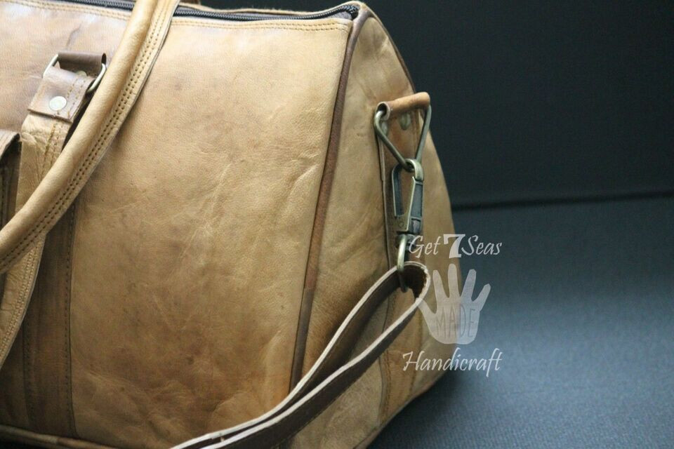 Large Triangle duffle Travel gym Men’s genuine Leather weekend overnight bag