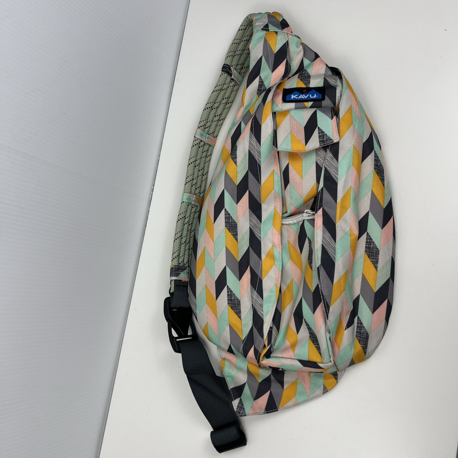 Kavu Mini Rope Sling Pack with Adjustable Shoulder Strap, Chevron Sketch Pastel