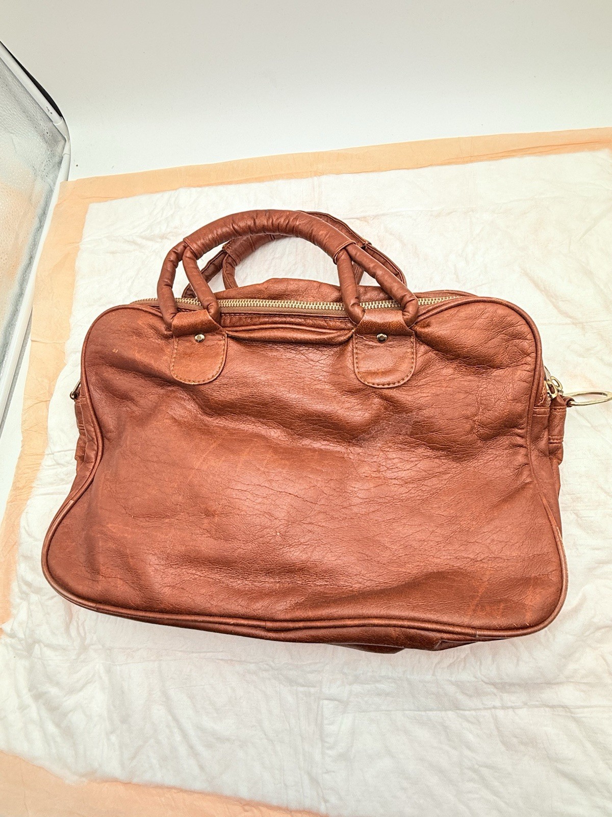 Vintage Leather Briefcase Made In Korea 2 Main Compartments +Pockets