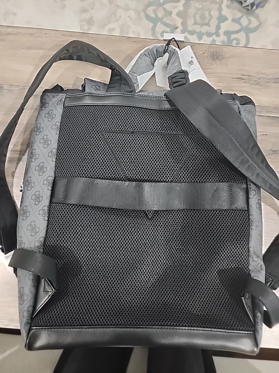 GUESS Salameda Logo Backpack Grey Blaster Wash Utility Drawstring Laptop Pocket