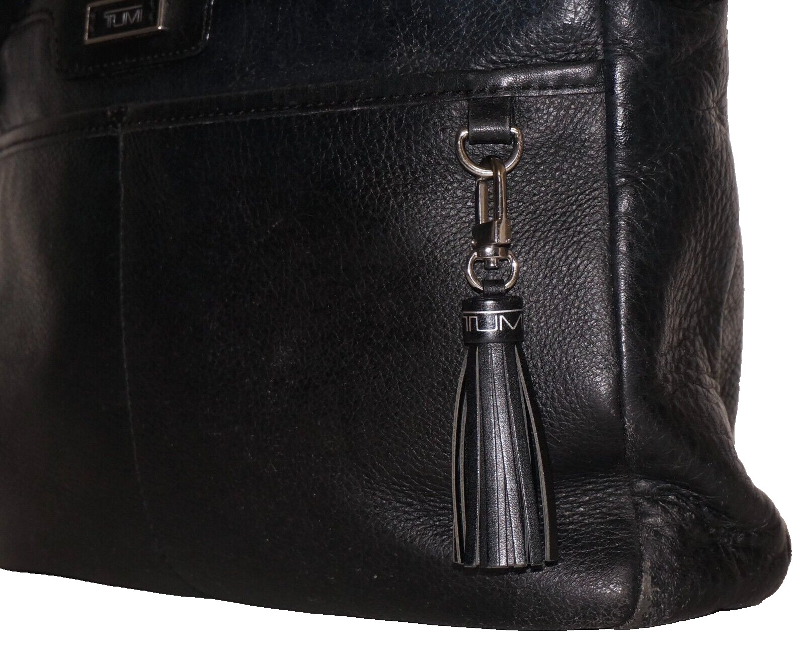 TUMI Black Leather Crossbody Shoulder Bag 10×12 *WEAR / RUBS / MARKS