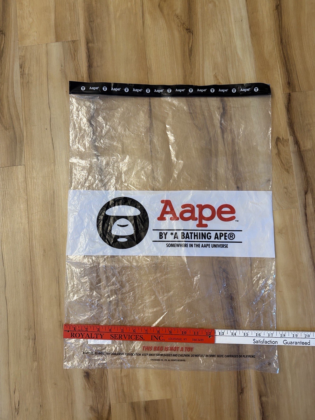 AAPE By A Bathing Ape Clear Plastic Shopping Garment Bag 24.5×17.5 Logo Zip Lock