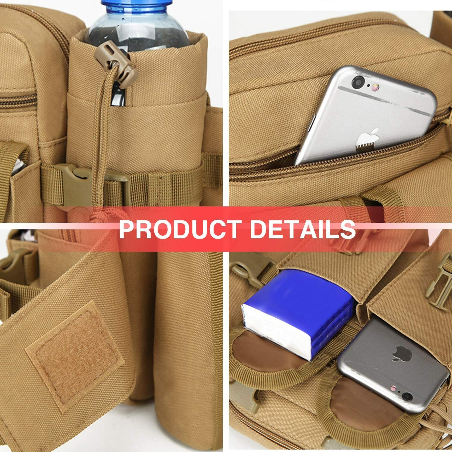 Tactical Waist Pack Pouch With Water Bottle Pocket Holder Waterproof Belt Bag US