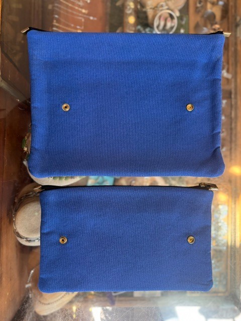 Steve Mono Spain Black Leather & Cobalt Blue Canvas Double Envelope Bag Clutch