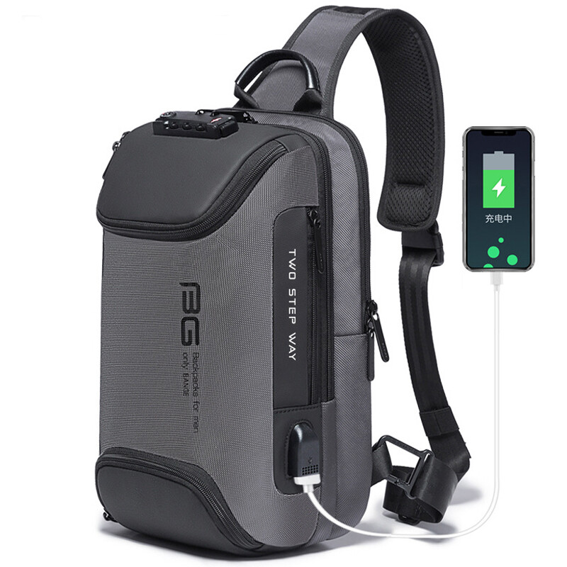 Men’s Sling Backpack Oxford cloth Waterproof&Anti-theft Crossbody Bag USB Port