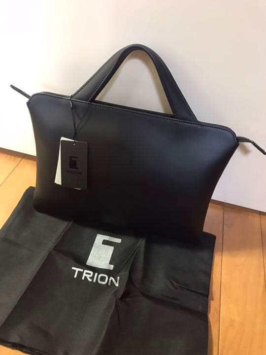 TRION Black Small Slim Leather Tote Bag Clutch Formal Casual Authentic