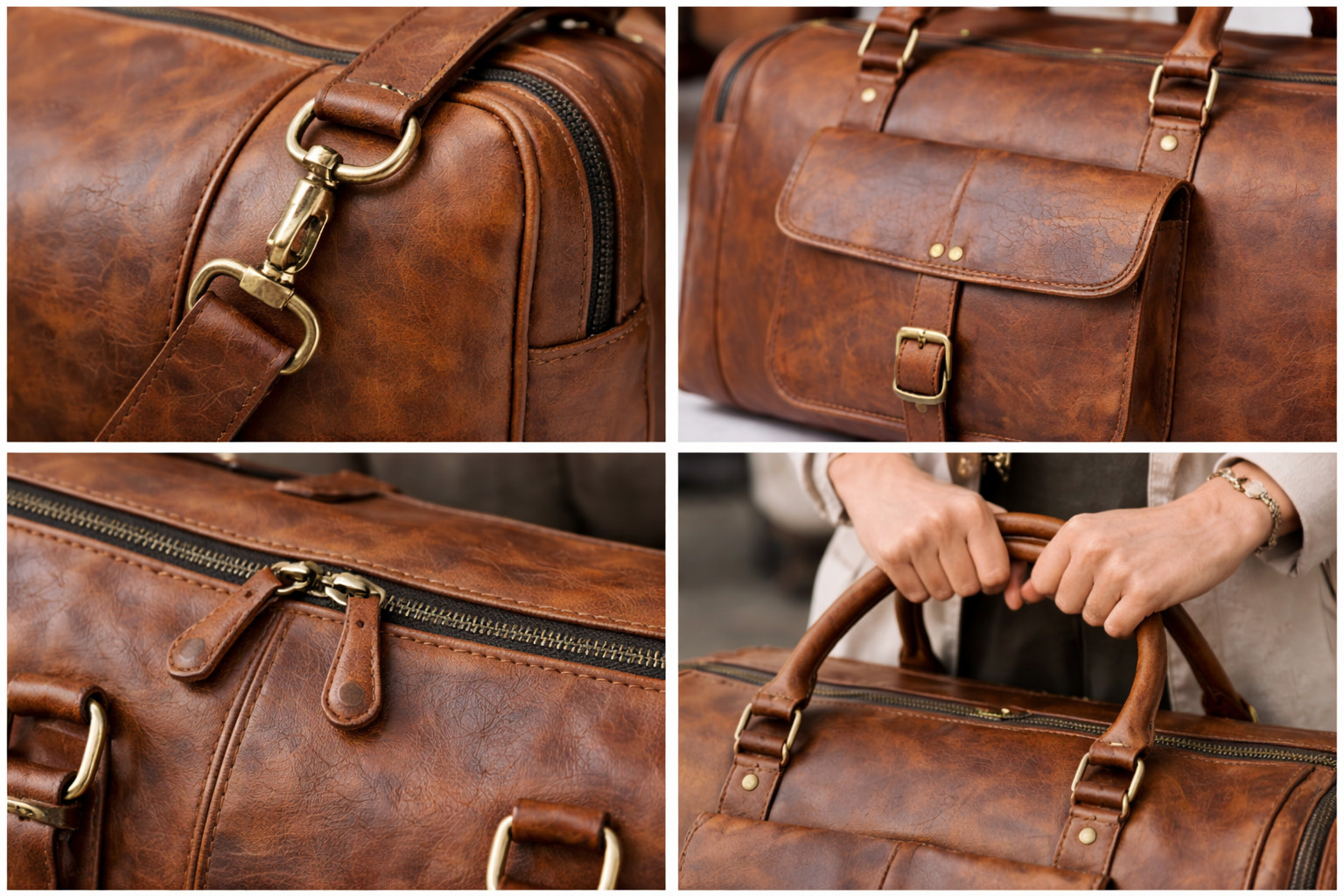 Authentic Leather Travel Duffel Bag Large Capacity Weekender Gym Luxury Spacious