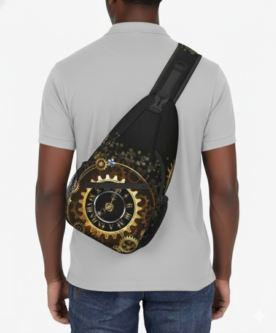 Steampunk Crossbody Bag Chest Sling Backpack Vintage Clock Travel Hiking Unisex