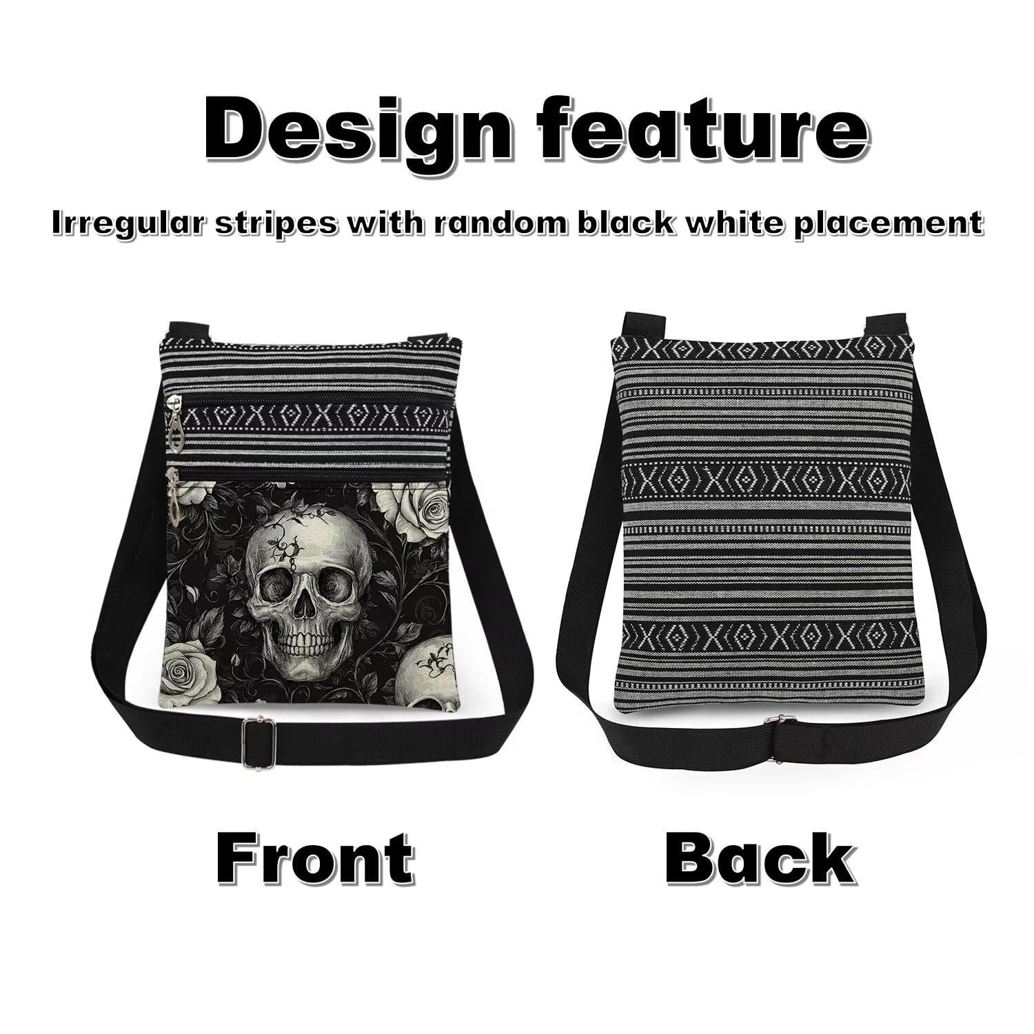 XiaoGalaee Gothic Skull & Rose Crossbody Bag Adjustable Strap Unisex 19