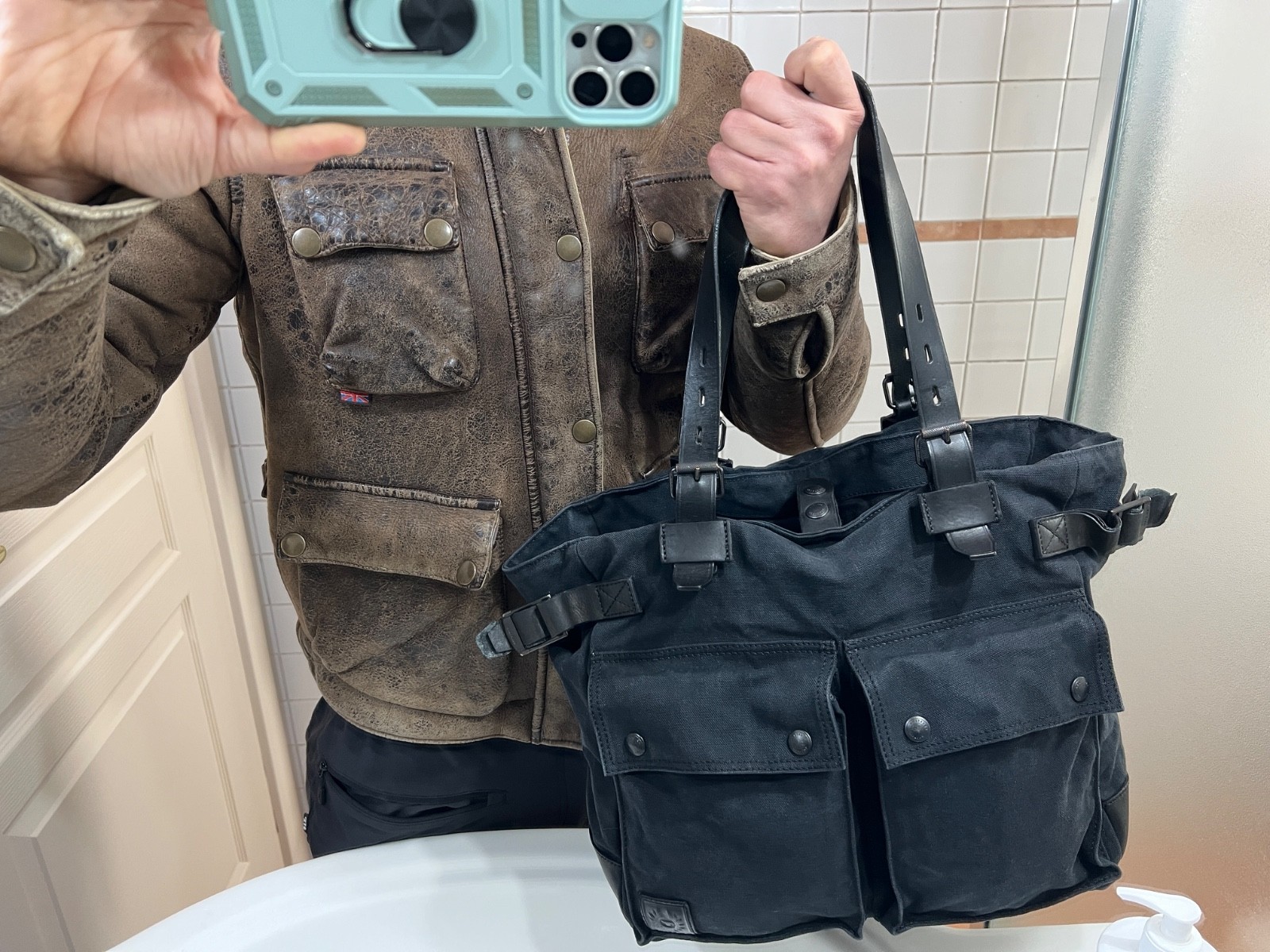 BELSTAFF HANDBAG TOTE BAG Cotton & Leather Colonial Made Italy