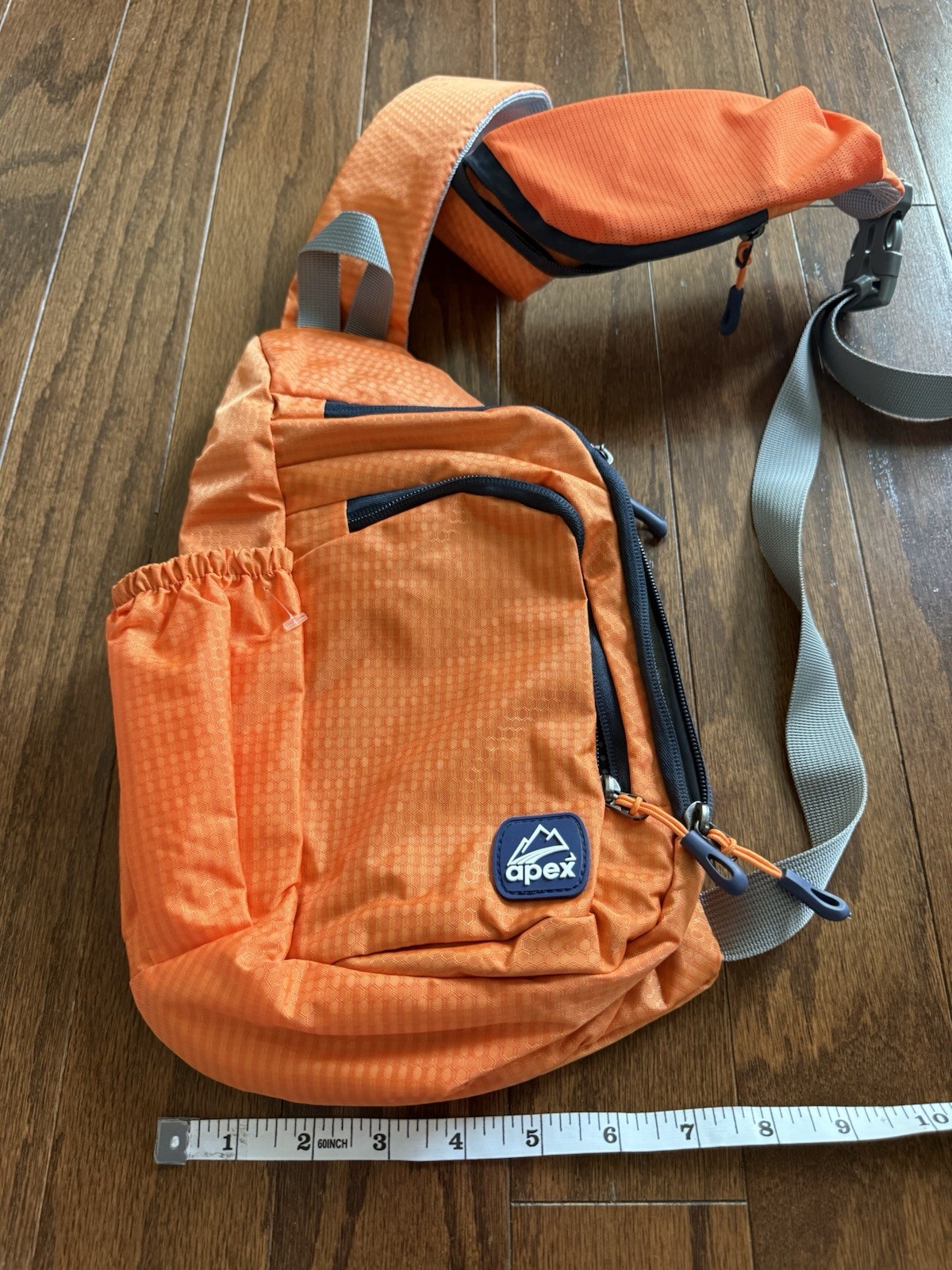 Apex Orange/Gray Sling Crossbody Bag Adjustable Strap Zip Pockets Buckle