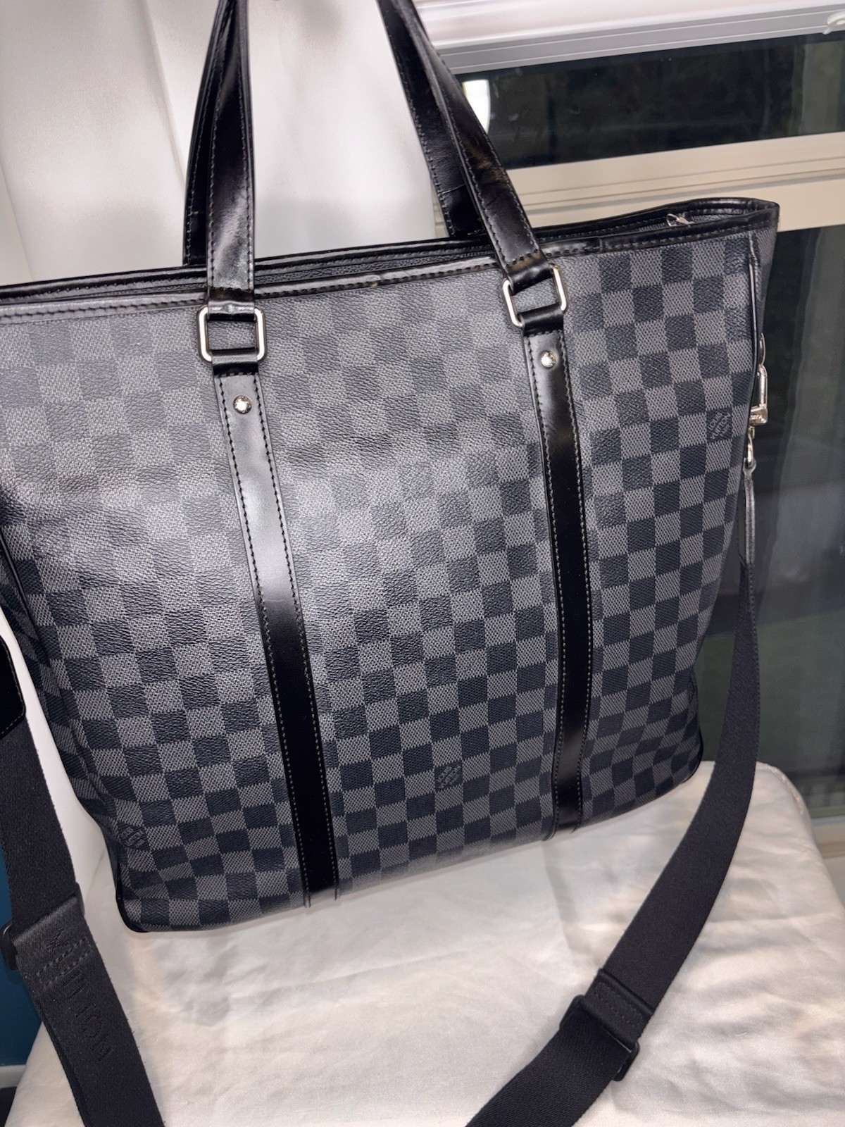 Louis Vuitton Tadao Tote PM Black Leather Damier Graphite