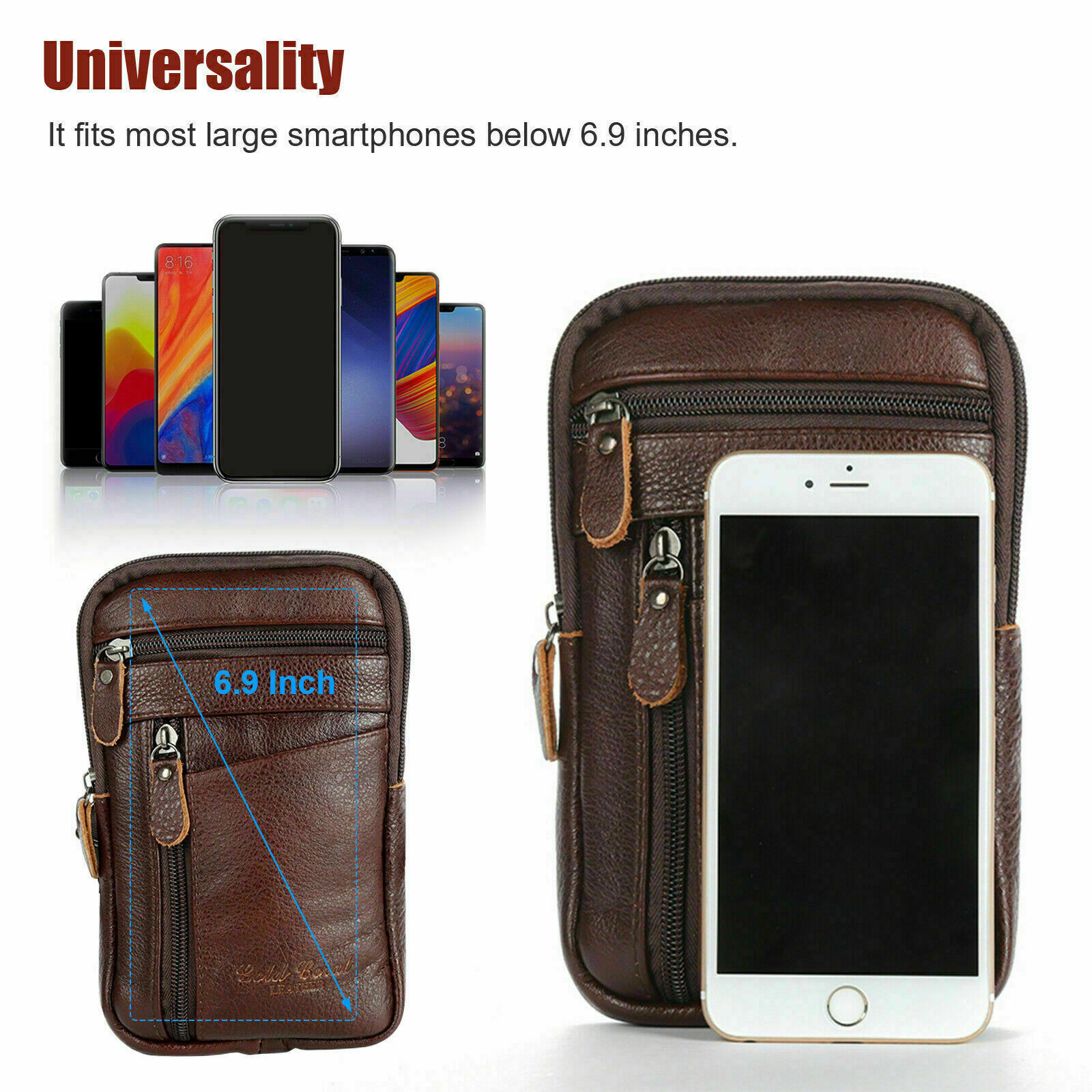 Leather Crossbody Shoulder Bags Men Belt Clip Phone Holster Case Belt Loop Pouch