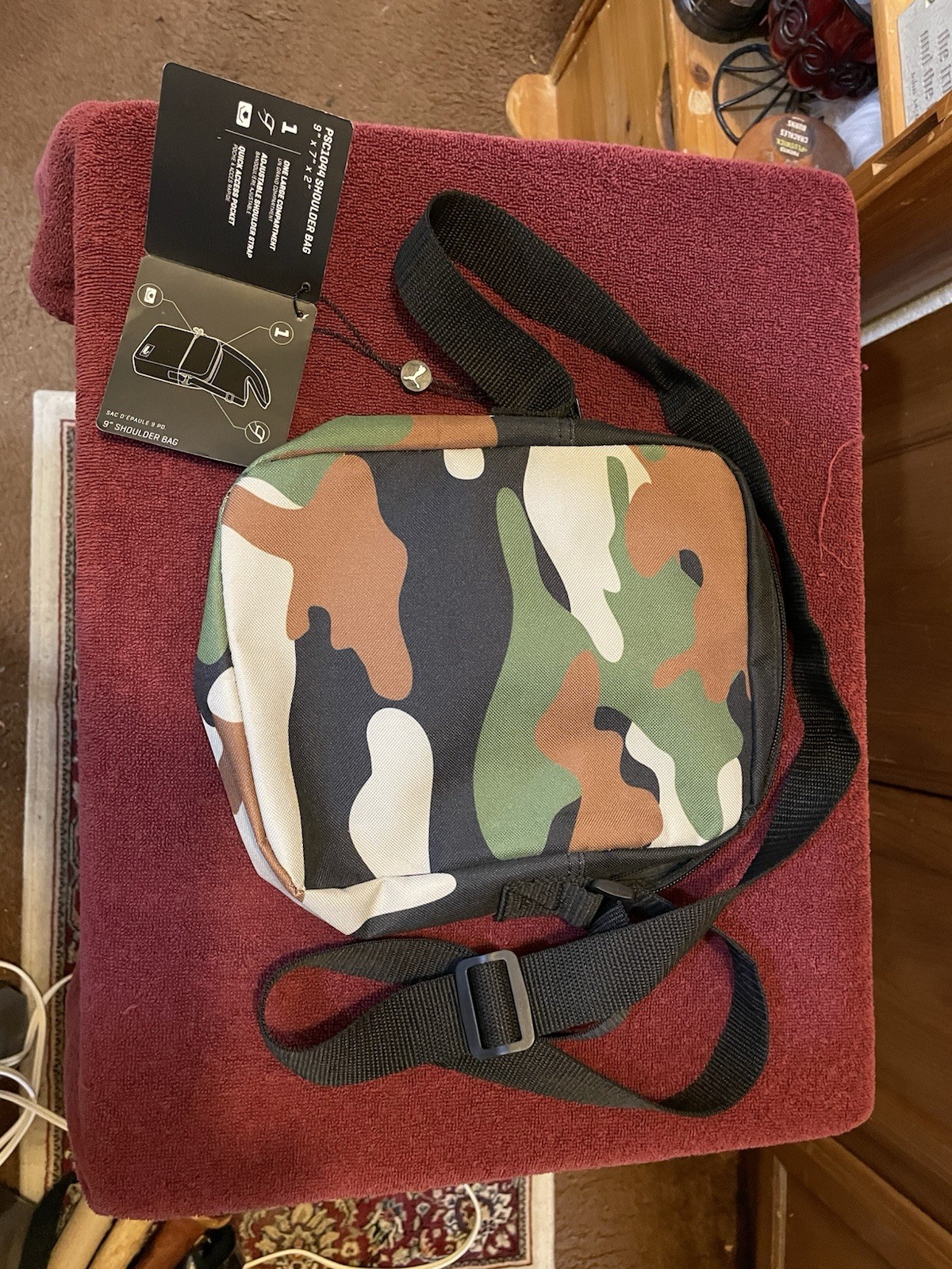 PUMA Camouflage Shoulder Bag Adjustable Strap Lightweight Zip Men Casual
