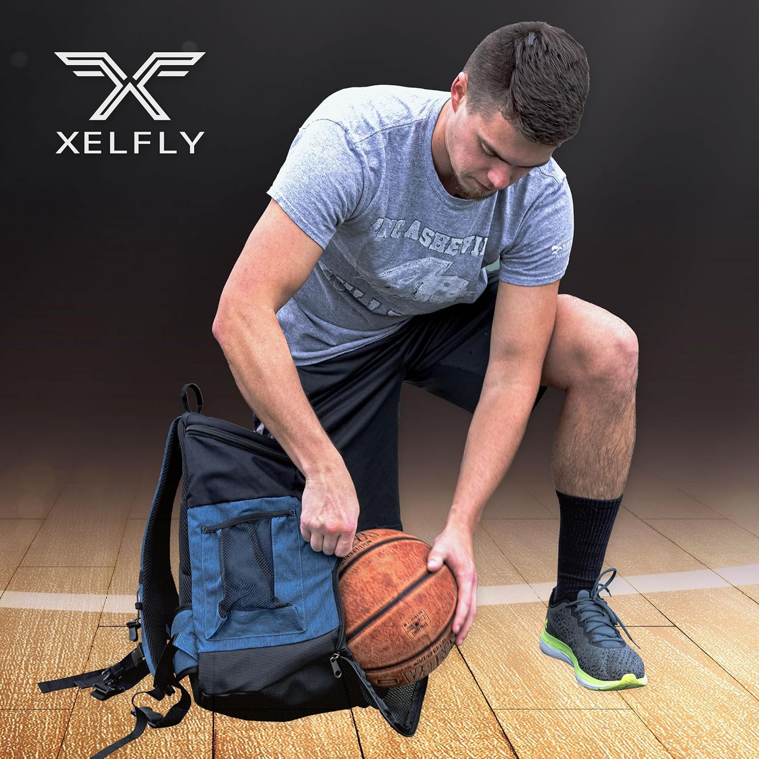 Basketball Backpack Ball Compartment 25L Sports Gym Bag Shoe Pocket Black