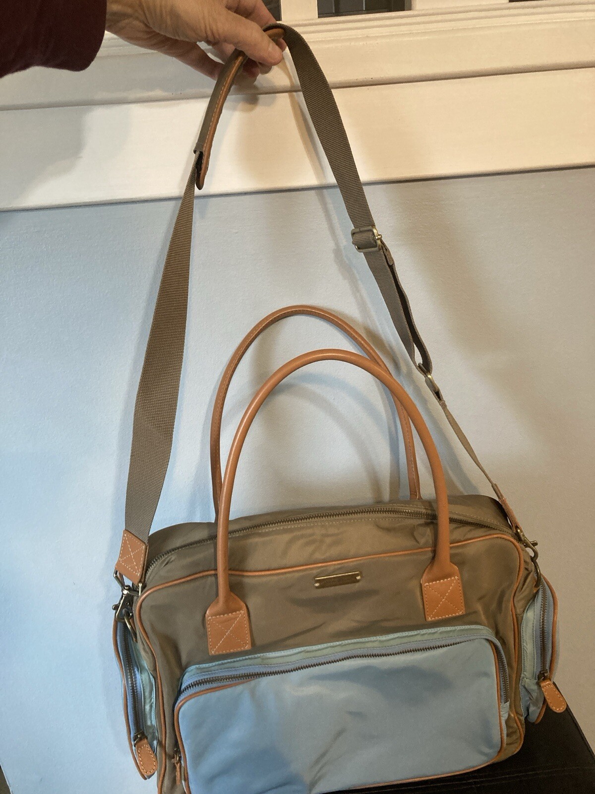 Eddie Bauer Messenger Bag Laptop Computer Case Nylon Blue And Brown