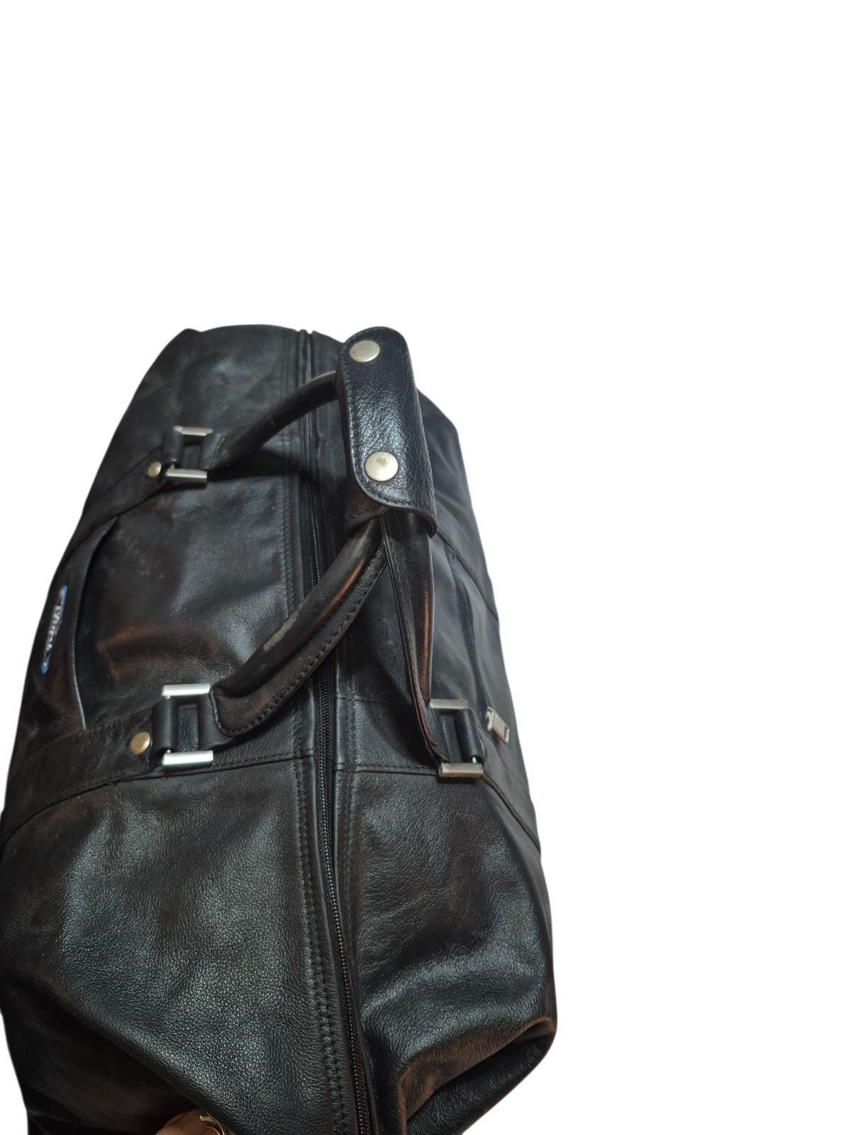 Vintage Very Large Ford Black Full Grain Leather Duffel Bag