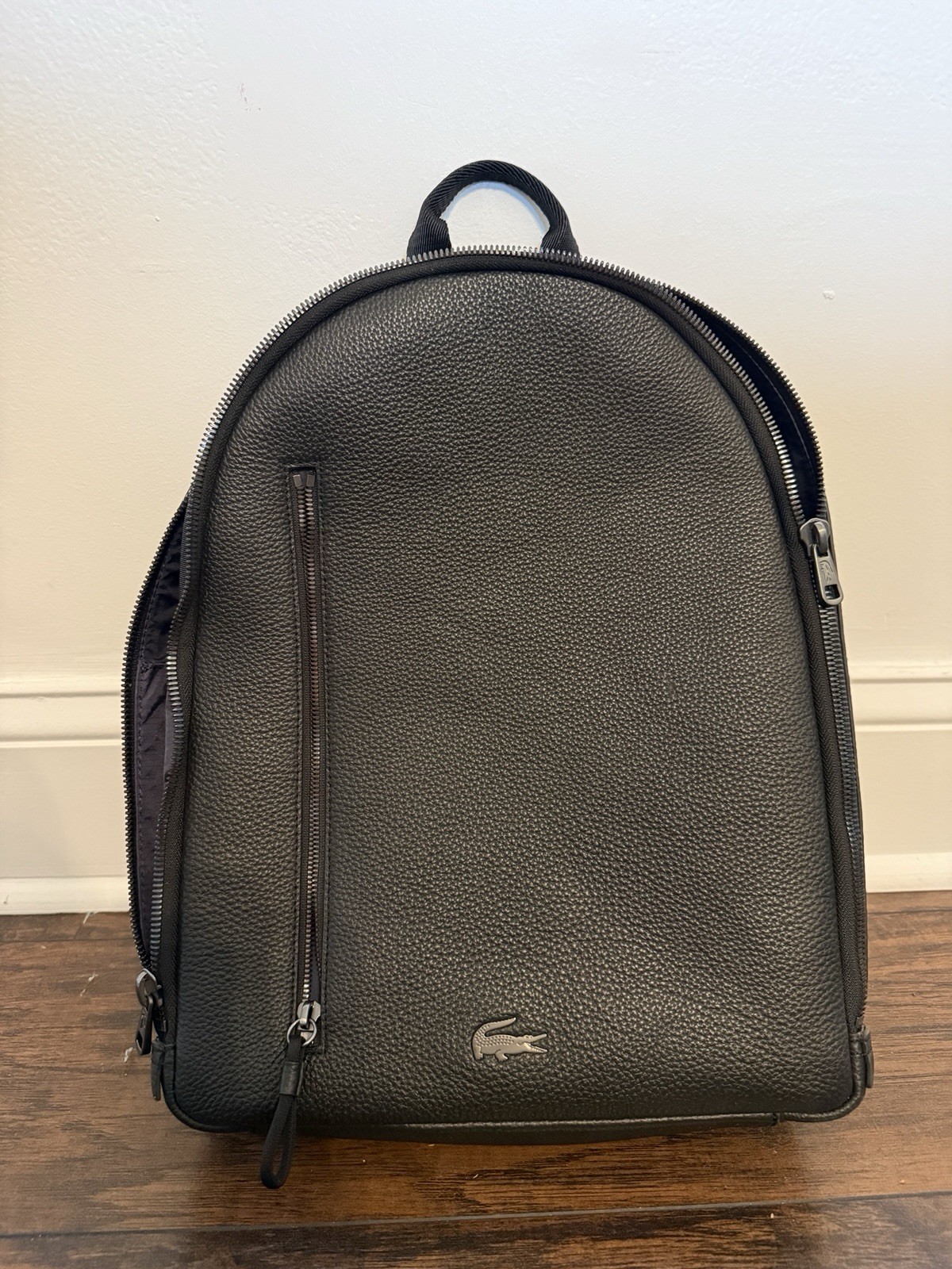 Lacoste Mens Leather Flat Backpack, Noir, One Size FREE SHIPPING