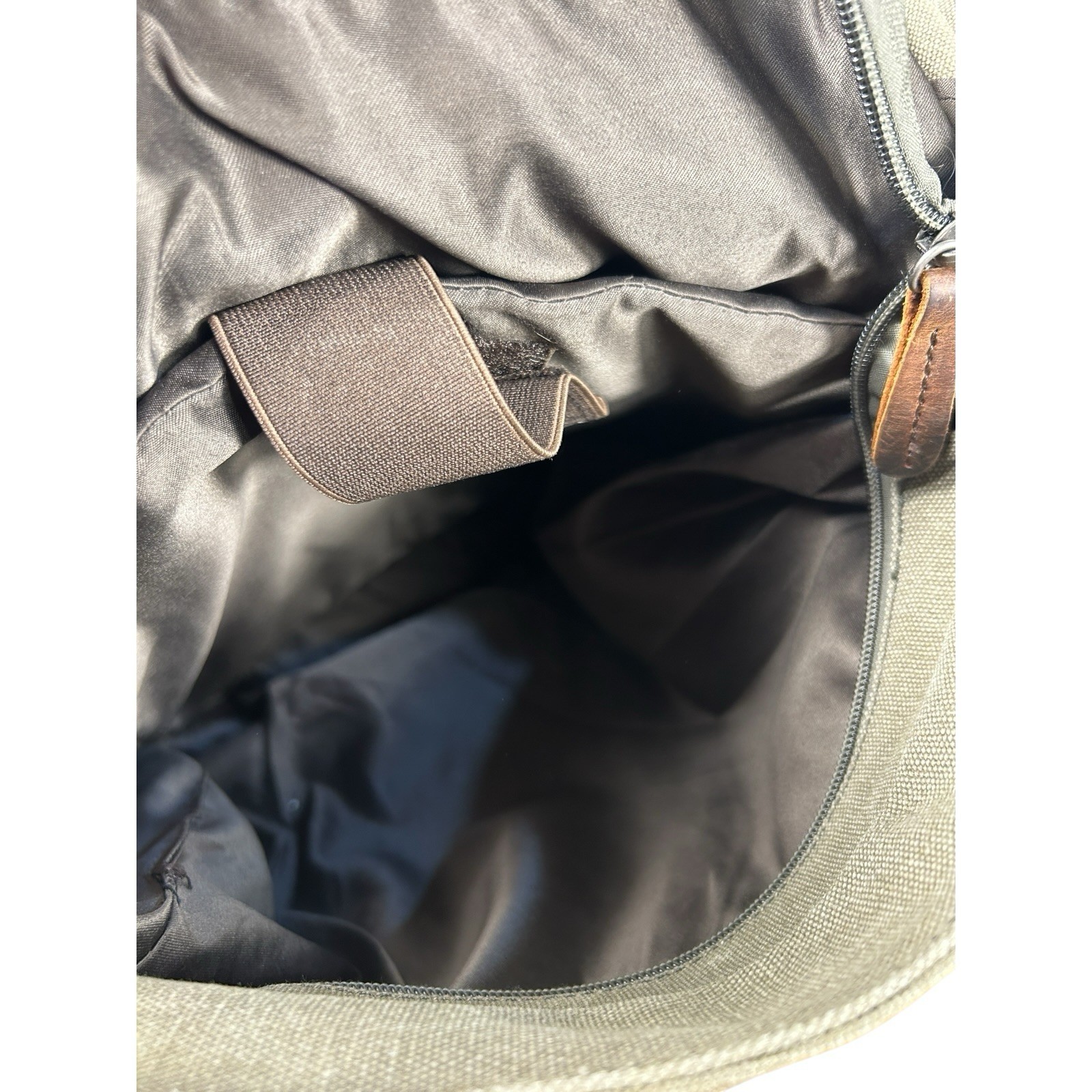 Suvom Canvas Leather Trim Rolltop Backpack Olive Khaki Two-Tone EUC