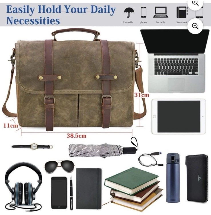 NEWHEY Men’s Rugged Leather Waterproof 15.6” Brown MessengerBag Laptop NWT
