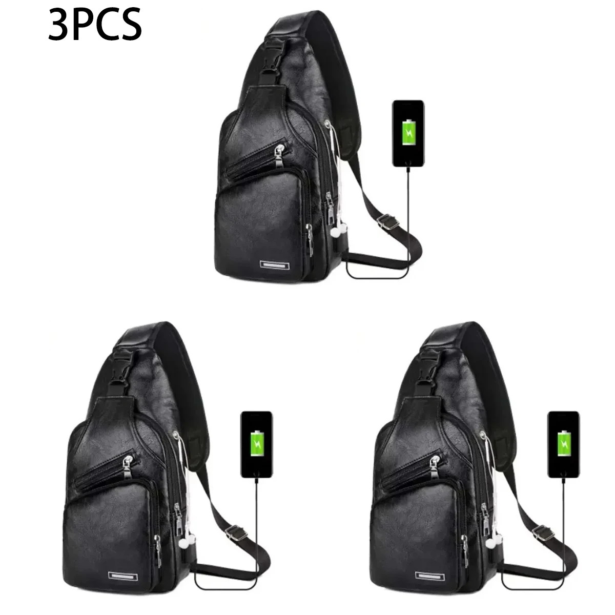 Simple and Fashionable Casual Solid Color PU Multifunctional USB Charging Zipper