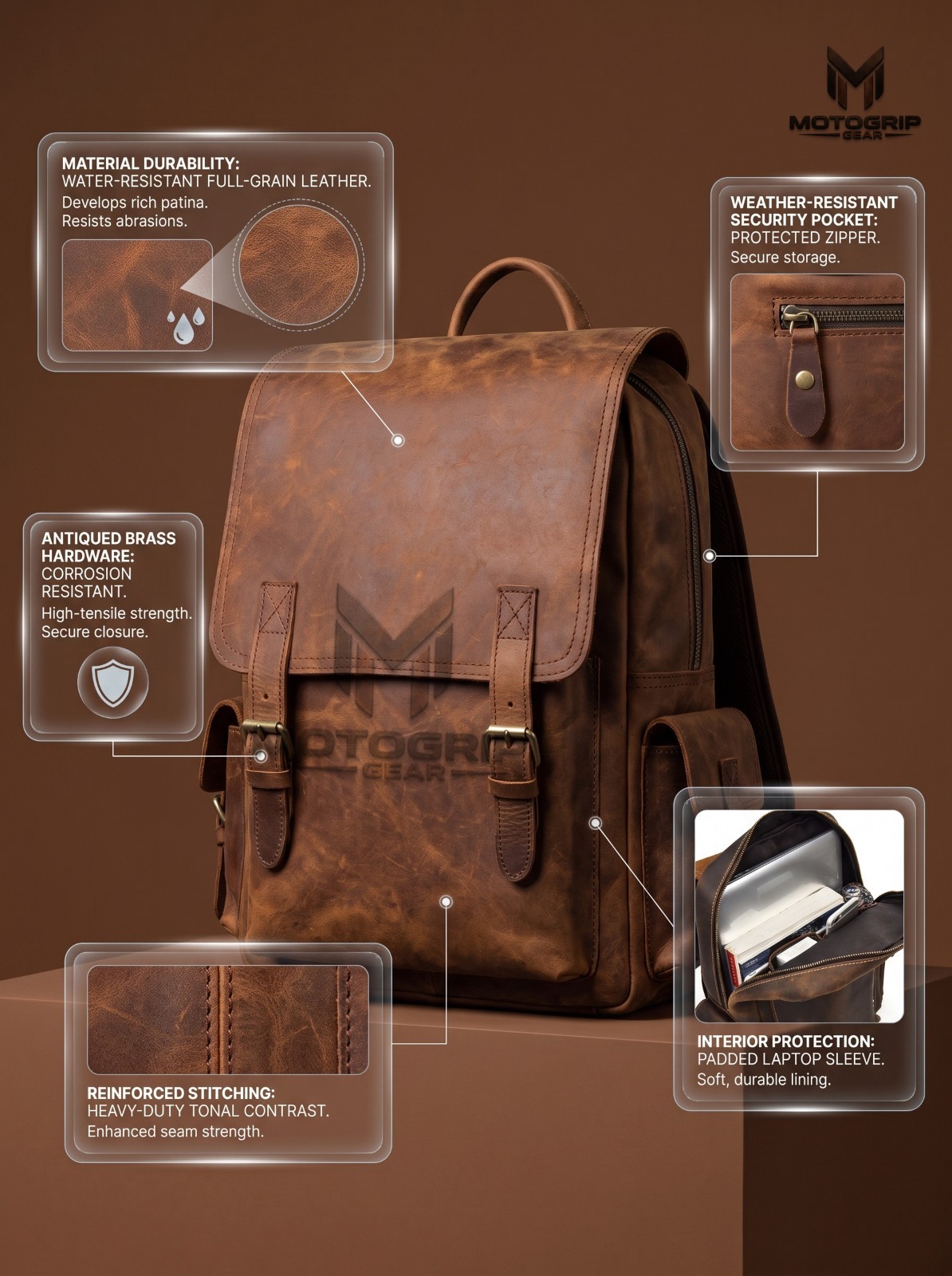 Vintage Leather Laptop Backpack Men’s Travel Rucksack College School Hiking Bag